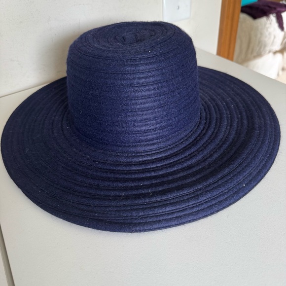 Vintage Navy Blue Wool Wide Brim Women's Hat - Picture 3 of 8